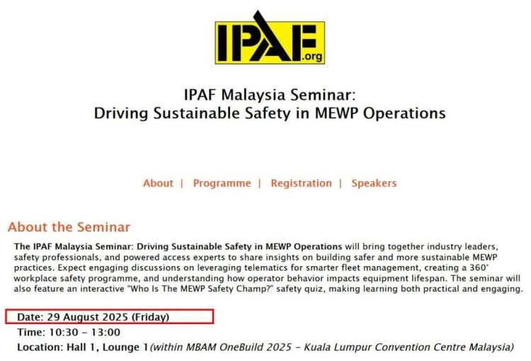 就是现在！8月27-29日，IPAF Training在马来西亚OneBuild 2025等你！