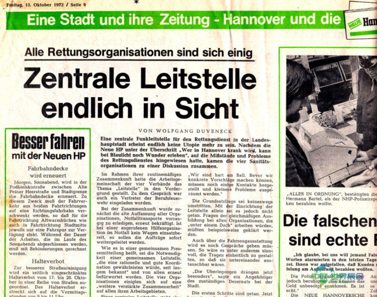 五十载回眸：德国首个救援调度中心在汉诺威成立