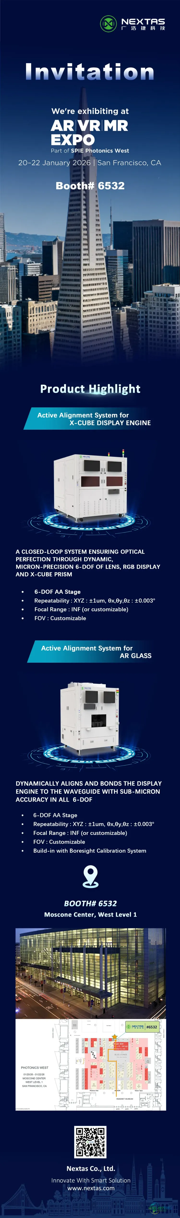 Nextas广浩捷科技与您相约美国西部光电展AR/VR/MR Expo—SPIE Photonics West