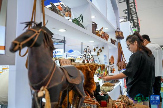 8月29日，观众在第五届中蒙博览会内蒙古通辽市展区参观。新华社记者 连振 摄